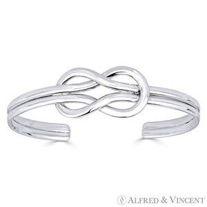Love Knot Square Hercules Sailor Charm Open Cuff Bangle in .925 Sterling Silver